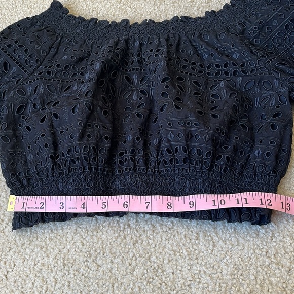 Women’s J. Crew Black Eyelet Lace Outfit Skirt Off the Shoulder Top Set Size XS - Picture 8 of 16